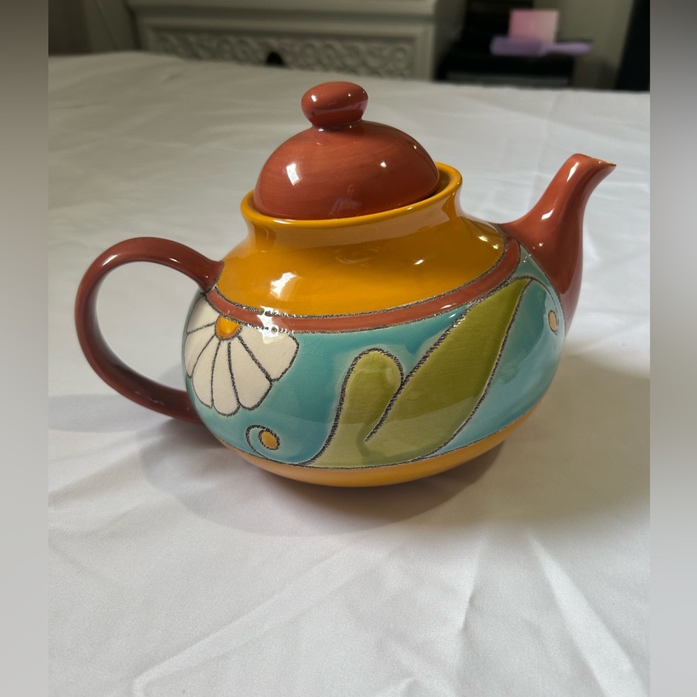 Colorful Hand Painted Pottery Tea Pot Made in Ecuador